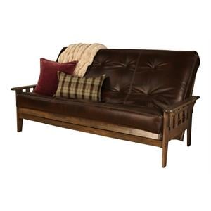 Pemberly Row Queen Futon with Faux Leather Mattress in Java Brown