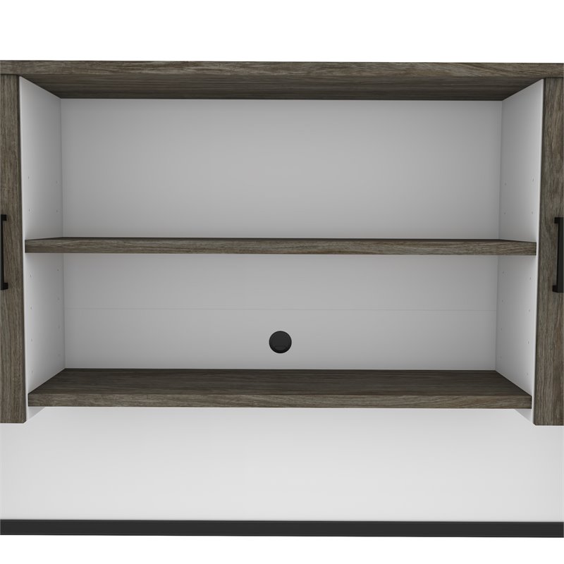 Pemberly Row Traditional 2 Door Desk Hutch in Walnut Gray and White
