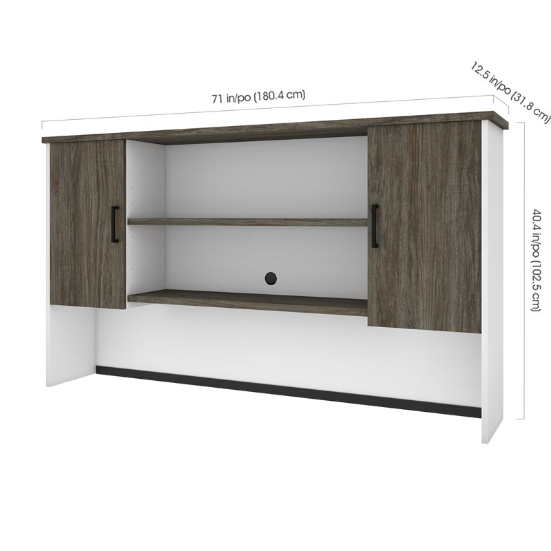 Pemberly Row Traditional 2 Door Desk Hutch in Walnut Gray and White