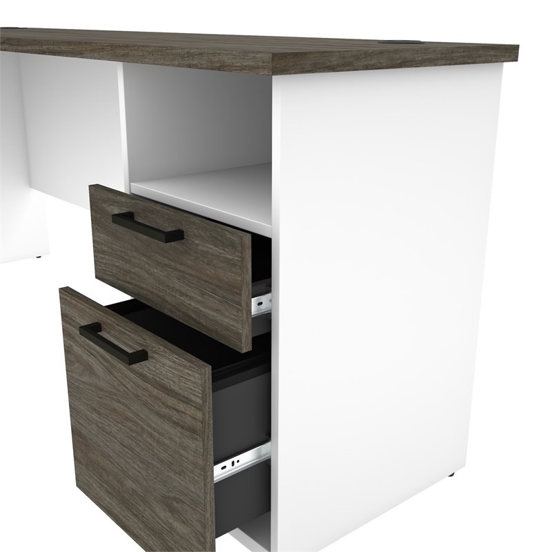 Pemberly Row Modern Wood L Shaped Computer Desk in Walnut Gray/White