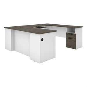 Pemberly Row Modern Wood U Shaped Computer Desk in Walnut Gray/White