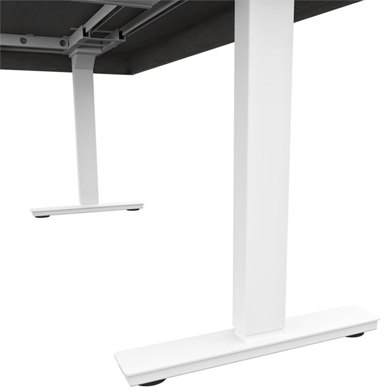 Pemberly Row L Shaped Adjustable Standing Desk in Walnut Gray and White