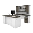Pemberly Row Transitional Wood U Shaped Computer Desk with Hutch in Gray/White