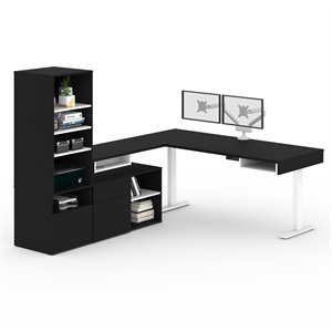 Pemberly Row 72&quot L-Shaped Standing Desk with Storage (Set of 2) in Black