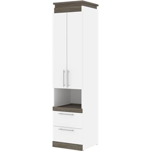 Pemberly Row 20&quot Storage Cabinet with Pull-Out Shelf in White and Walnut Gray