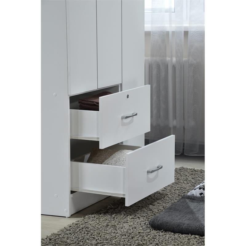 Pemberly Row 3 Door Armoire with 2 Drawers 3 Shelves in White Wood