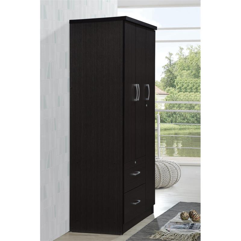 Pemberly Row 3 Door Armoire with 2 Drawers 3 Shelves in Chocolate Wood