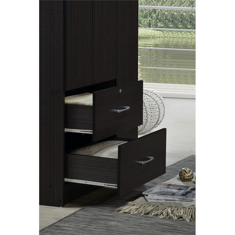 Pemberly Row 3 Door Armoire with 2 Drawers 3 Shelves in Chocolate Wood