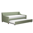 Pemberly Row Mid-Century Fabric Daybed and Trundle in Light Green/Brown