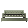 Pemberly Row Mid-Century Fabric Daybed and Trundle in Light Green/Brown