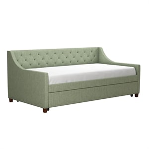 Pemberly Row Mid-Century Fabric Daybed and Trundle in Light Green/Brown
