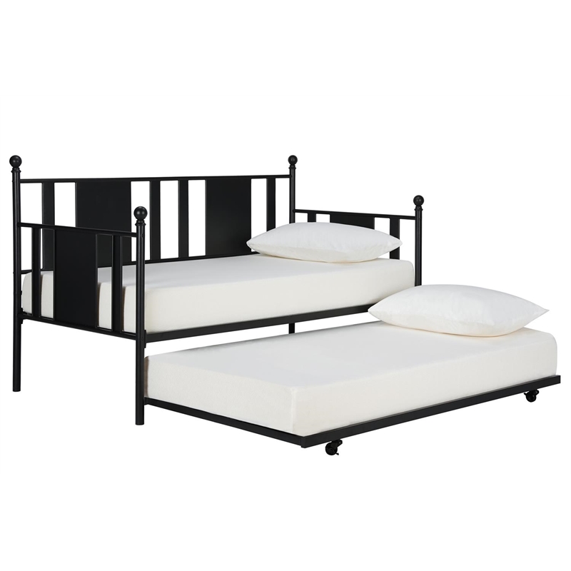Pemberly Row Traditional Metal Full Daybed and Twin Trundle in Black