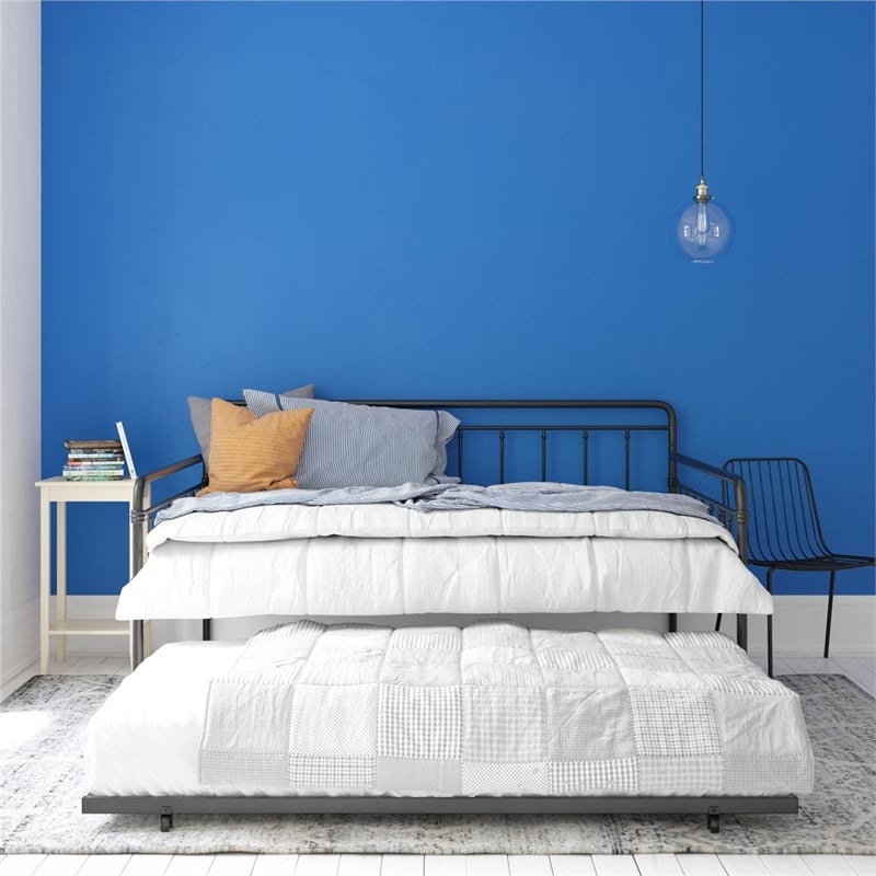 Pemberly Row Contemporary Metal Daybed and Trundle Full Size in Black