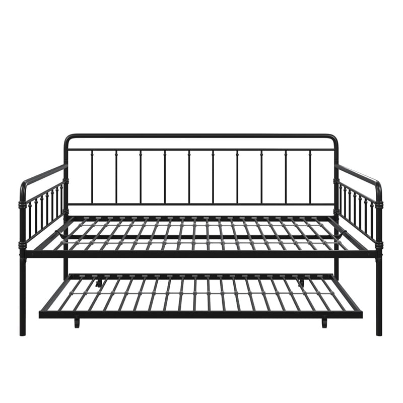Pemberly Row Contemporary Metal Daybed and Trundle Full Size in Black