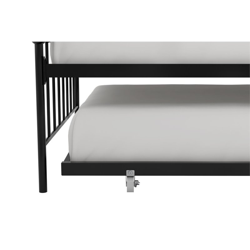 Pemberly Row Metal Twin Daybed with Roll Out Trundle in Black