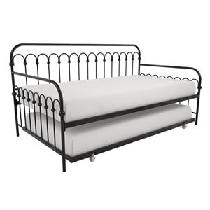 Pemberly Row Metal Twin Daybed with Roll Out Trundle in Black