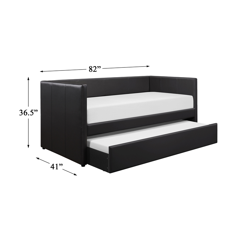 Pemberley Row Faux Leather Black Daybed Rectangular Pull-Out Trundle 82