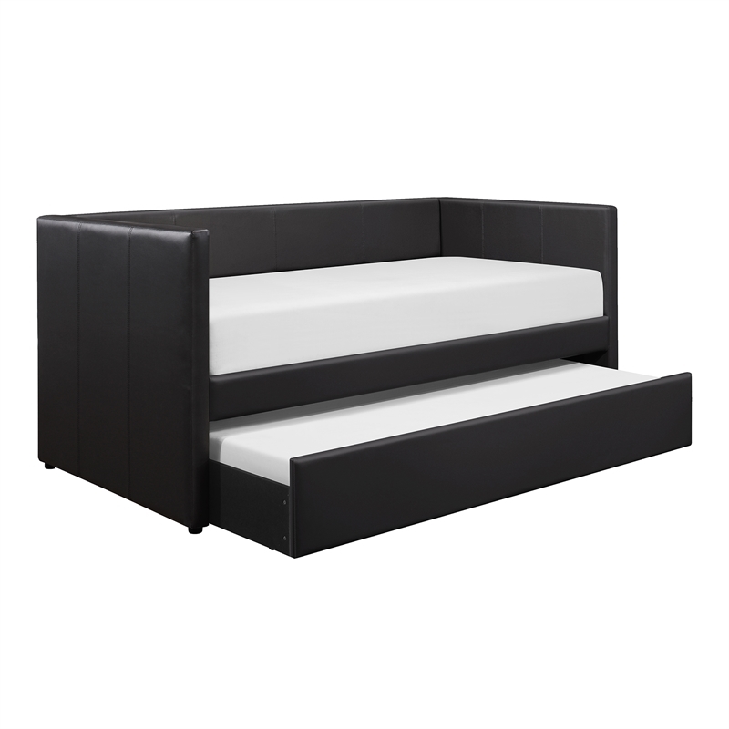 Pemberley Row Faux Leather Black Daybed Rectangular Pull-Out Trundle 82