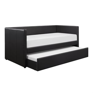 Pemberley Row Faux Leather Black Daybed Rectangular Pull-Out Trundle 82&quot Unassembled