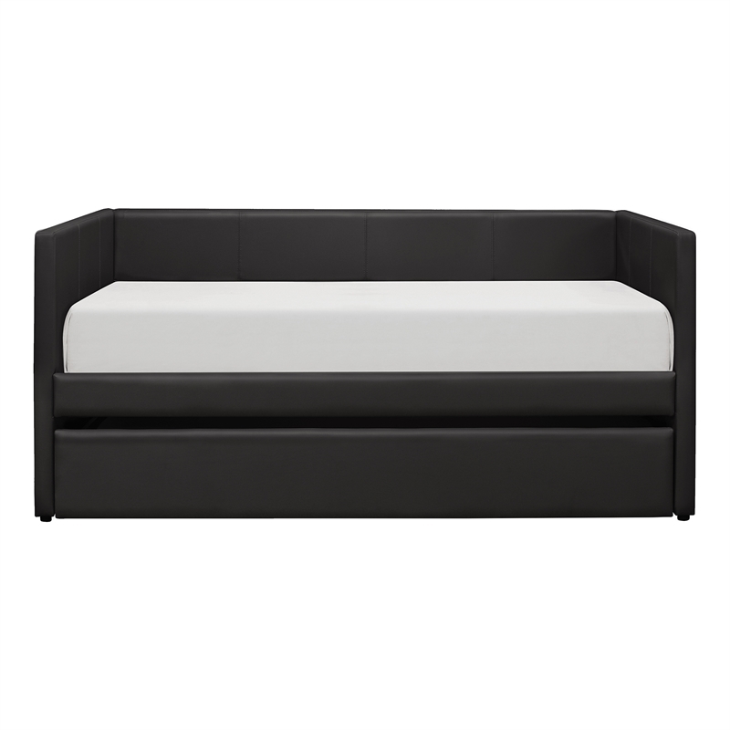 Pemberley Row Faux Leather Black Daybed Rectangular Pull-Out Trundle 82