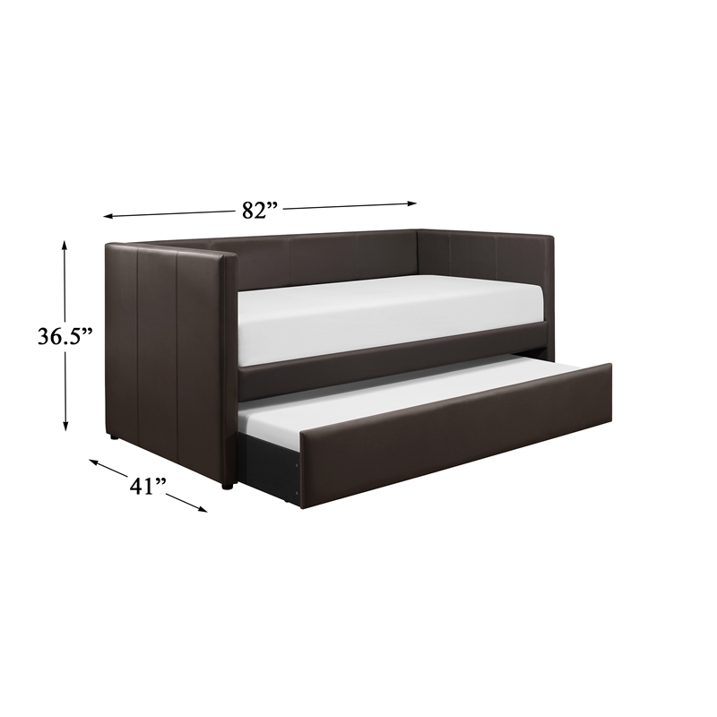 Pemberley Row Faux Leather Brown Daybed Rectangular Pull-Out 82