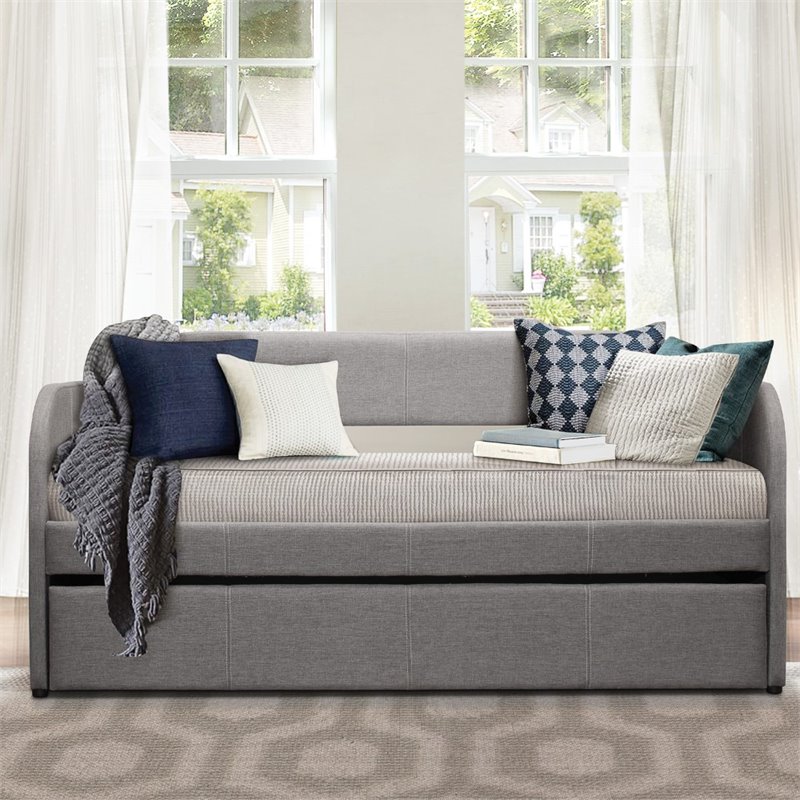 Pemberly Row Modern Upholstered Daybed with Trundle in Gray
