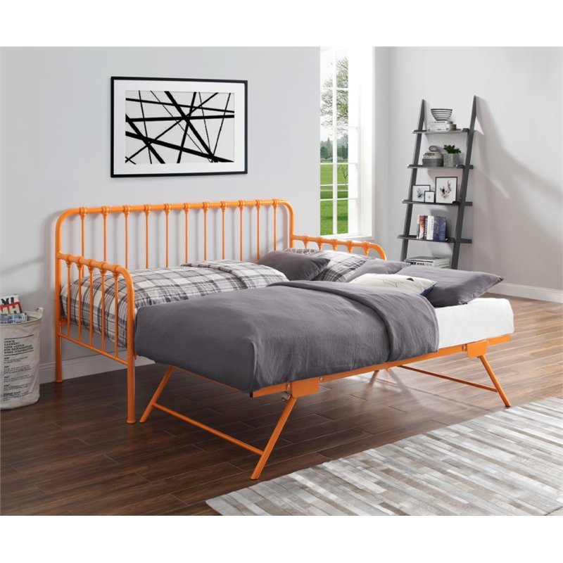 Pemberly Row Contemporary Metal Daybed with Trundle in Orange