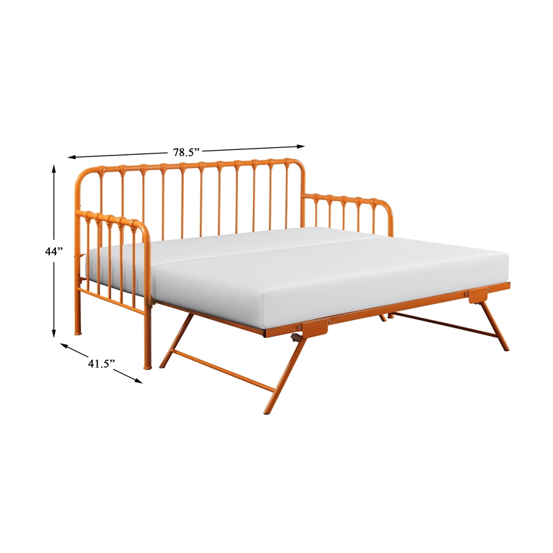 Pemberly Row Contemporary Metal Daybed with Trundle in Orange