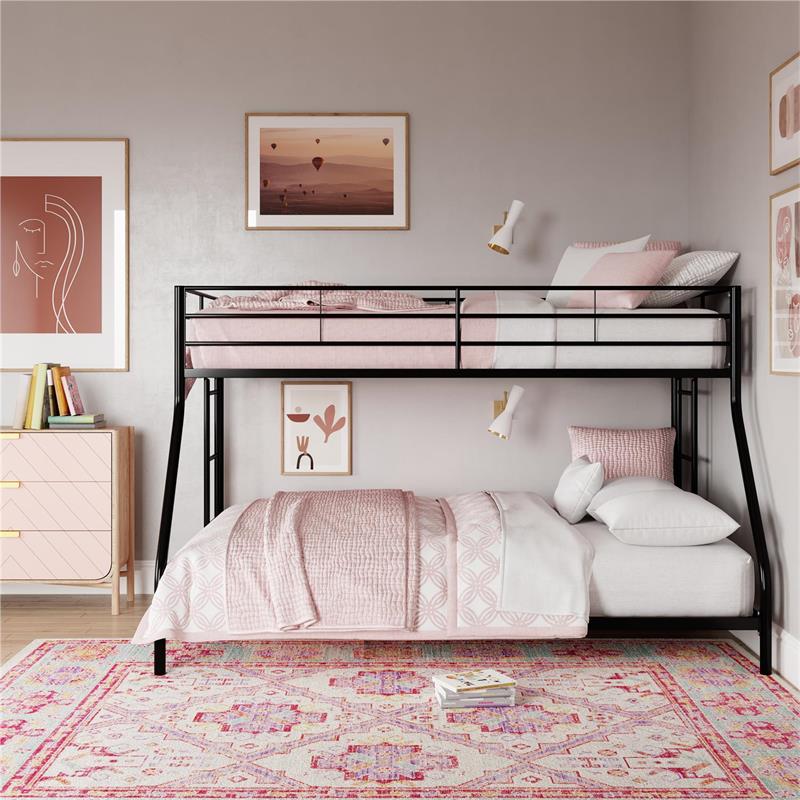 Pemberly Row Small Space Twin-Full Bunk Bed in Black
