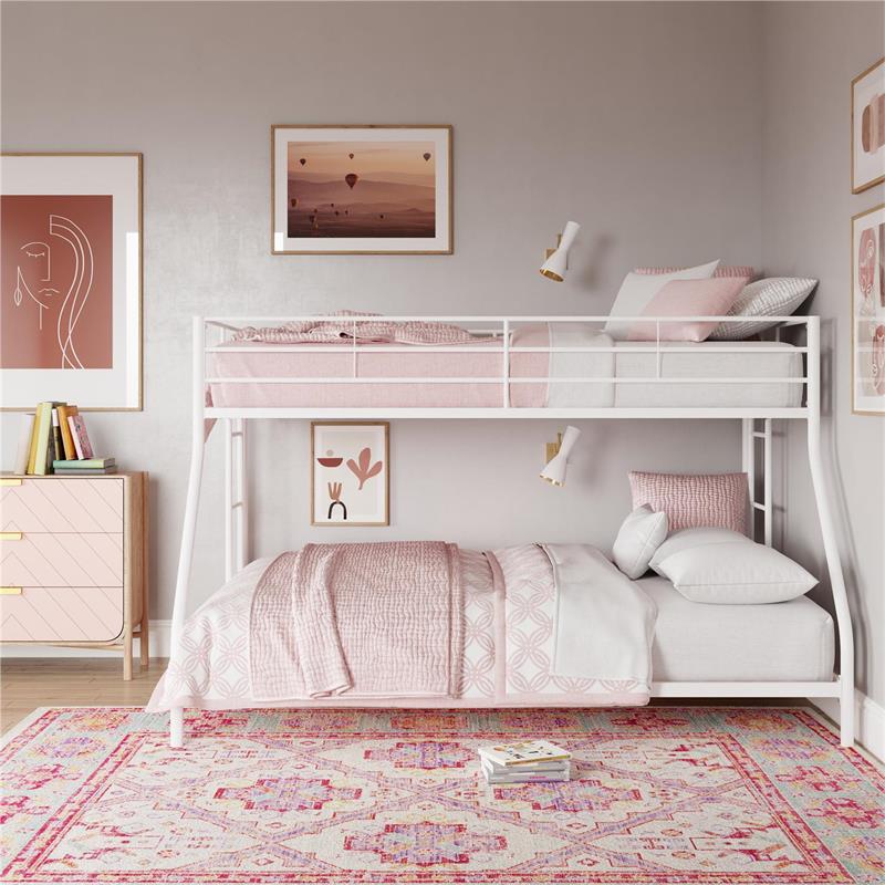 Pemberly Row Small Space Twin-Full Bunk Bed in White