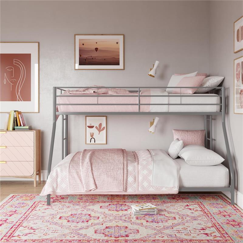 Pemberly Row Small Space Twin-Full Bunk Bed in Silver