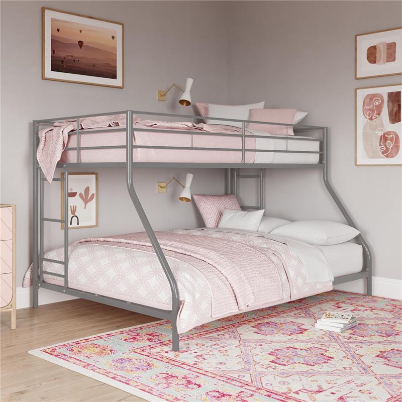 Pemberly Row Small Space Twin-Full Bunk Bed in Silver