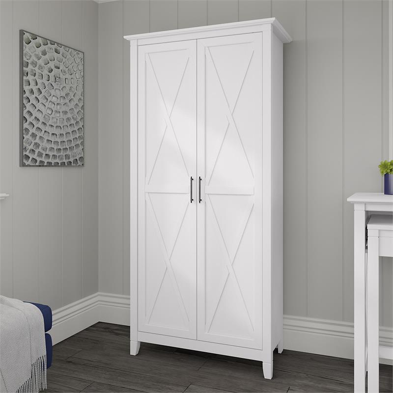 Pemberly Row Transitional Tall Storage Cabinet with Doors in Pure White Oak