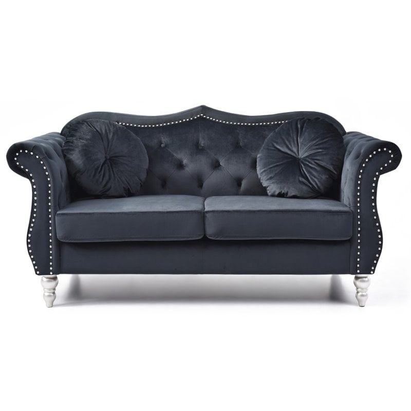 Pemberley Row Velvet Black Loveseat Tufted 68