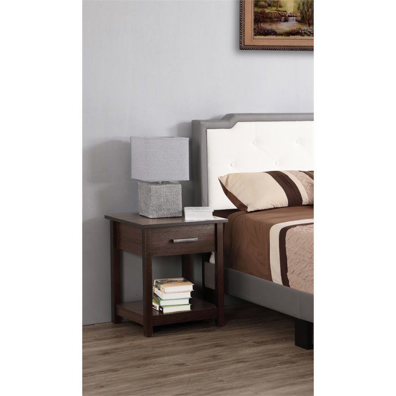 Pemberly Row Contemporary Solid Wood 1-Drawer Nightstand in Wenge