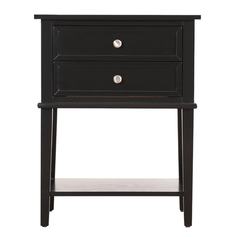 Pemberly Row Contemporary Solid Wood 2 Drawer Nightstand in Black
