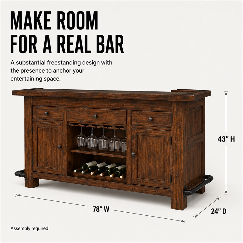 Pemberley Row Mahogany Medium Brown Bar Unit Rectangular Distressed 43