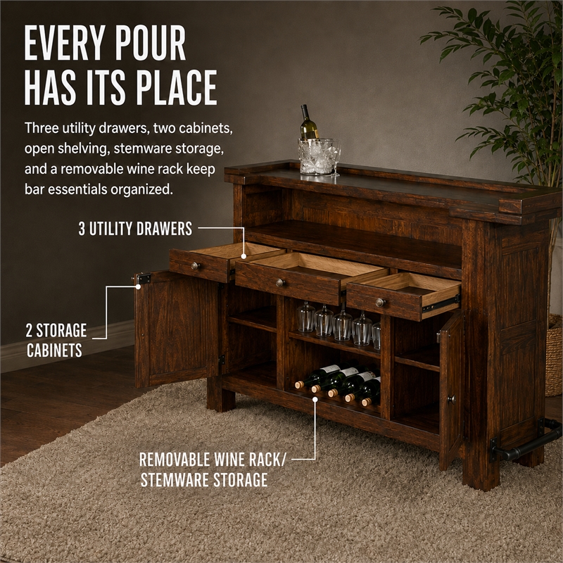 Pemberley Row Mahogany Medium Brown Bar Unit Rectangular Distressed 43