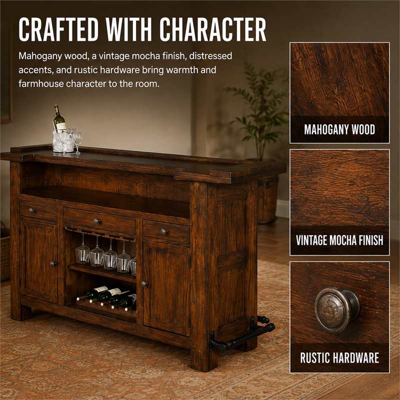 Pemberley Row Mahogany Medium Brown Bar Unit Rectangular Distressed 43
