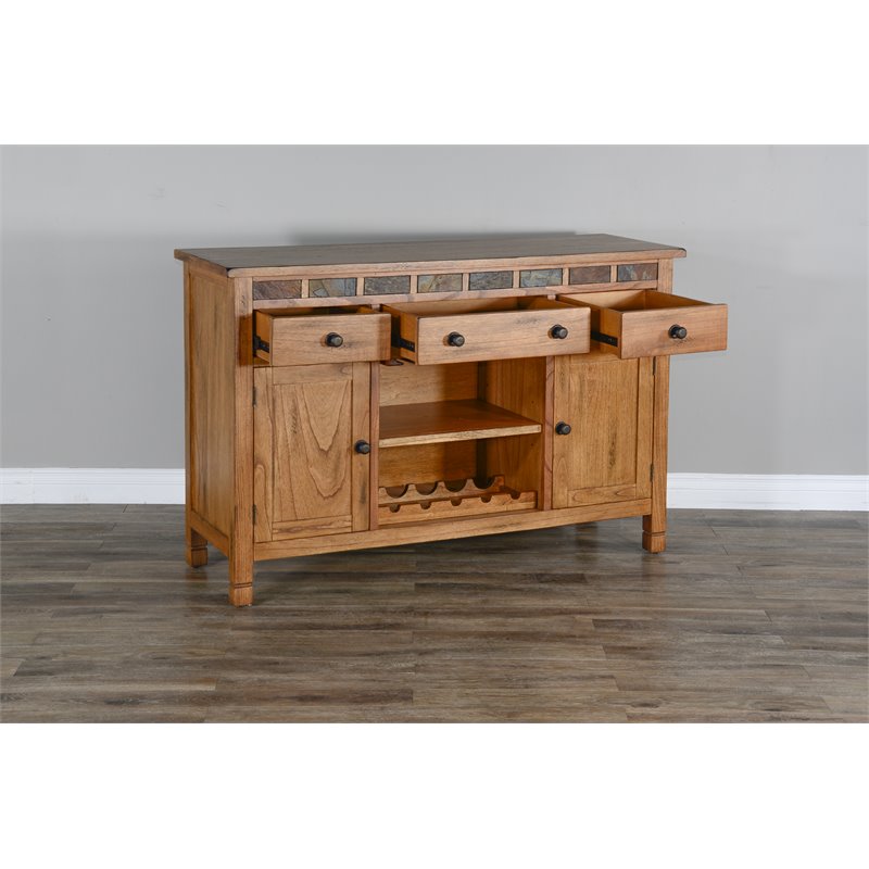 Pemberly Row Adjustable Shelf Farmhouse Wood Buffet in Rustic Oak
