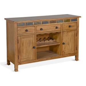 Pemberly Row Adjustable Shelf Farmhouse Wood Buffet in Rustic Oak