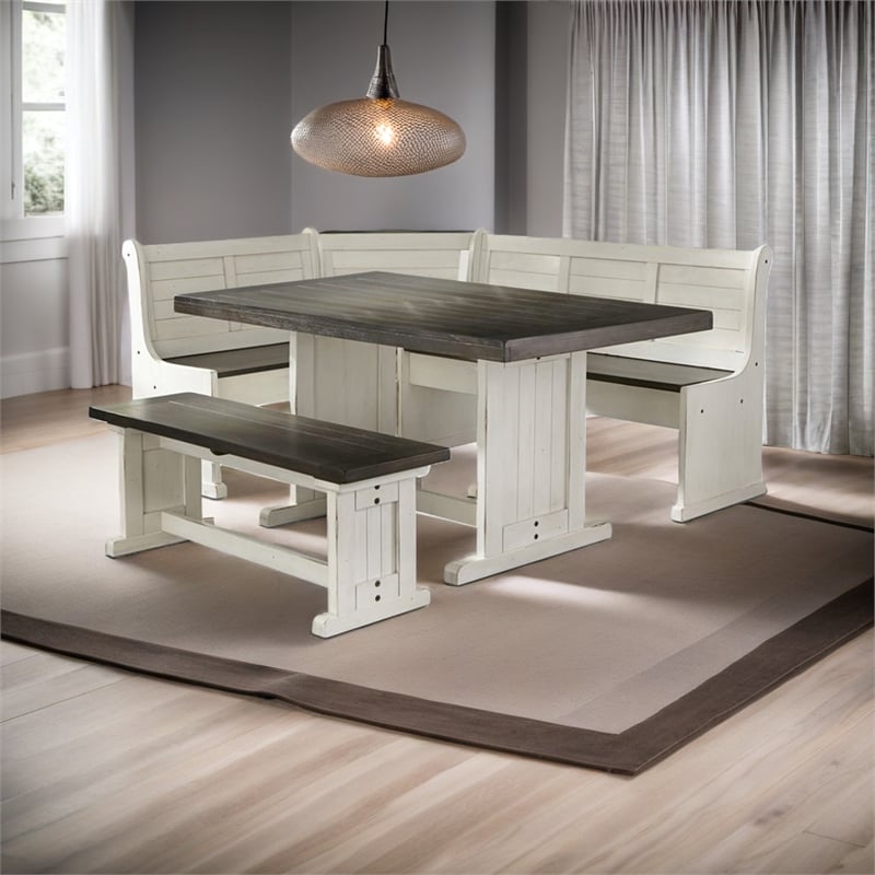 Pemberley Row Mahogany Wood Off White Dark Brown Breakfast Nook Set Rectangular Reversible 75