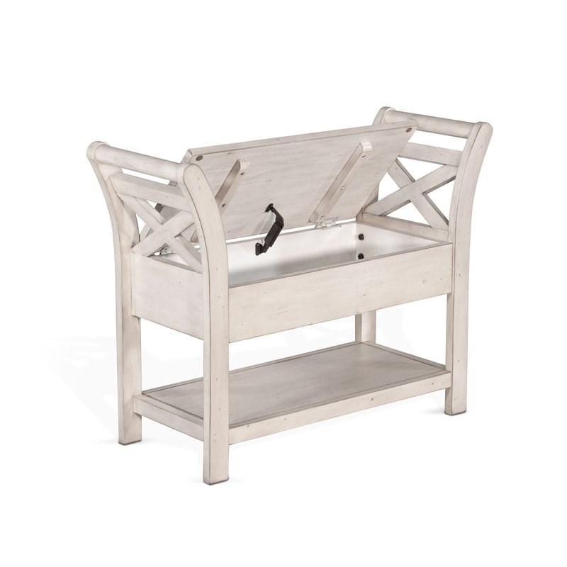 Pemberley Row Wood Marble White Accent Bench Rectangular Storage 36