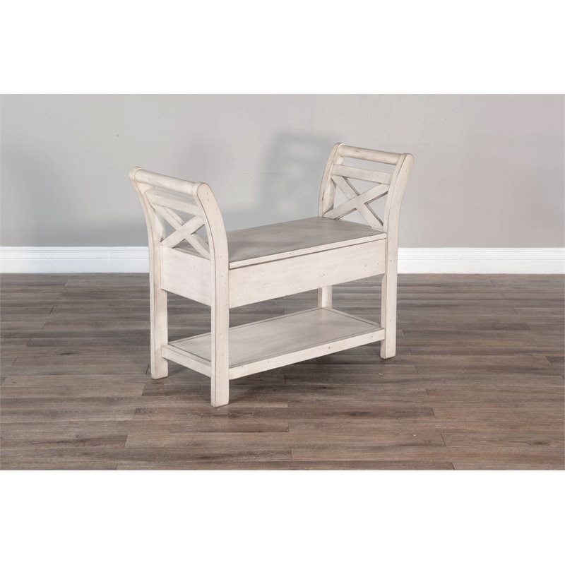Pemberley Row Wood Marble White Accent Bench Rectangular Storage 36