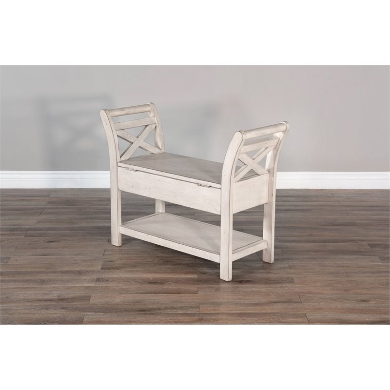 Pemberley Row Wood Marble White Accent Bench Rectangular Storage 36
