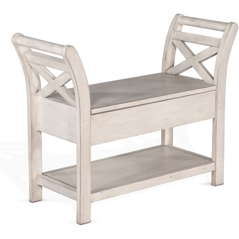 Pemberley Row Wood Marble White Accent Bench Rectangular Storage 36