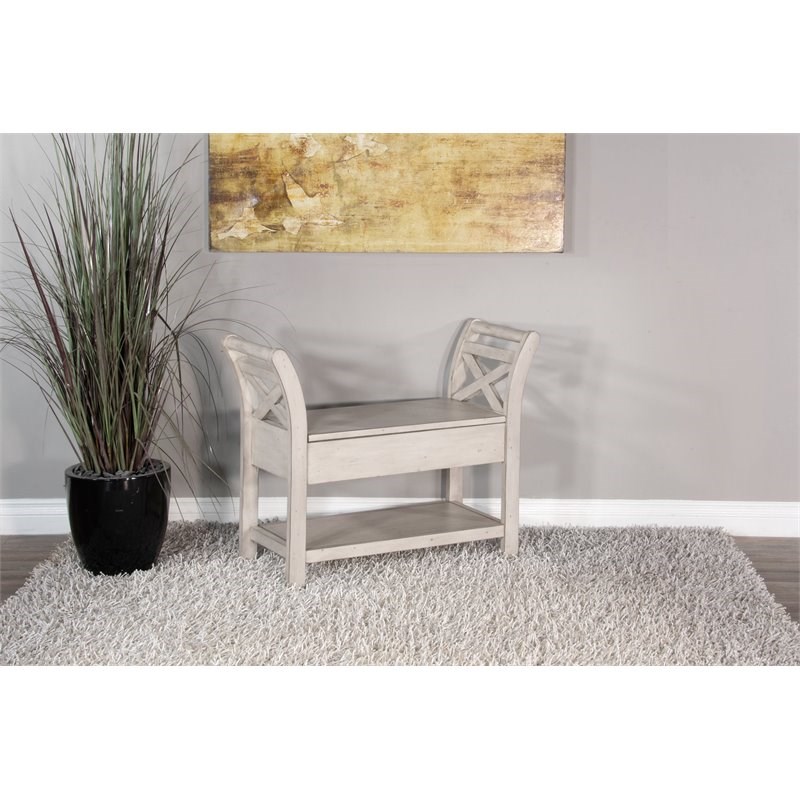 Pemberley Row Wood Marble White Accent Bench Rectangular Storage 36