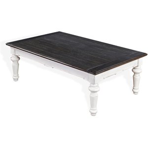 Pemberly Row Farmhouse 52&quot Wood Coffee Table in White/Dark Brown