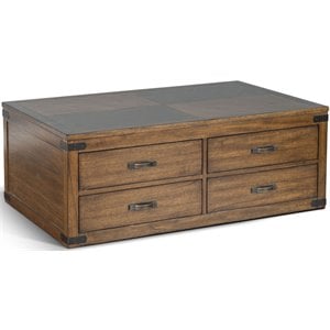 Pemberly Row 50&quot Transitional Wood Coffee Table in Medium Brown