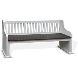 Pemberly Row Farmhouse 34&quot Slat Back Wood Bench in White and Dark Brown